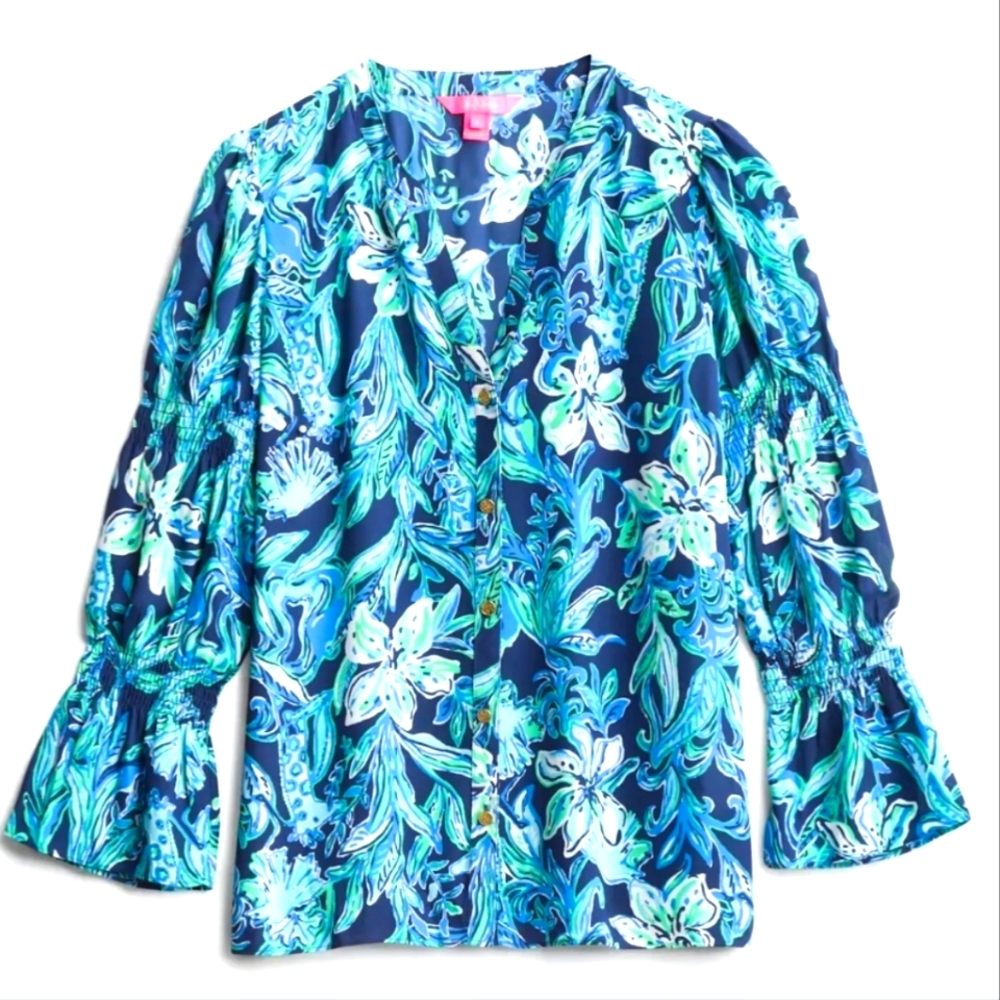 LILLY PULITZER Bell Sleeve Button Down Blouse M